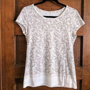 Ann Taylor LOFT Lace Print Sequin Cream Taupe Tee